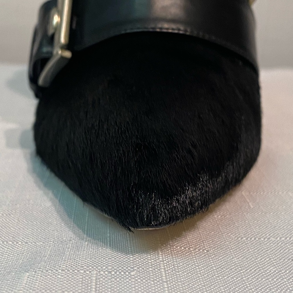 Manolo Blahnik Toapa Studded Mixed Media Ankle Boot Black 8.5B US Dyed Calf Hair - Picture 6 of 16